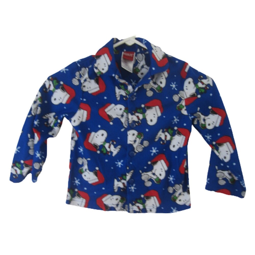 Peanuts Child Pajama Top sz 6 Snoopy Christmas polyester flannel vintage 90s